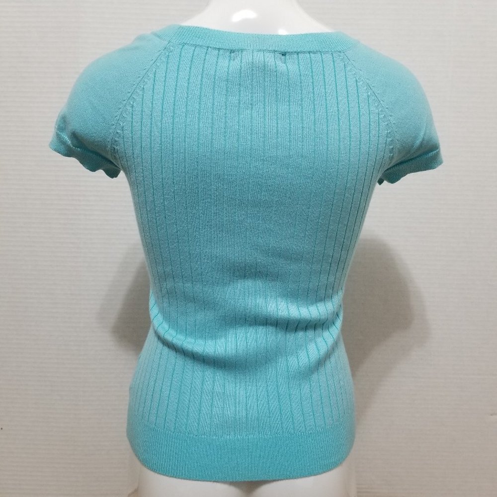 New York & Company top Small ribbed knit short sleeve acrylic nylon - Picture 3 of 12